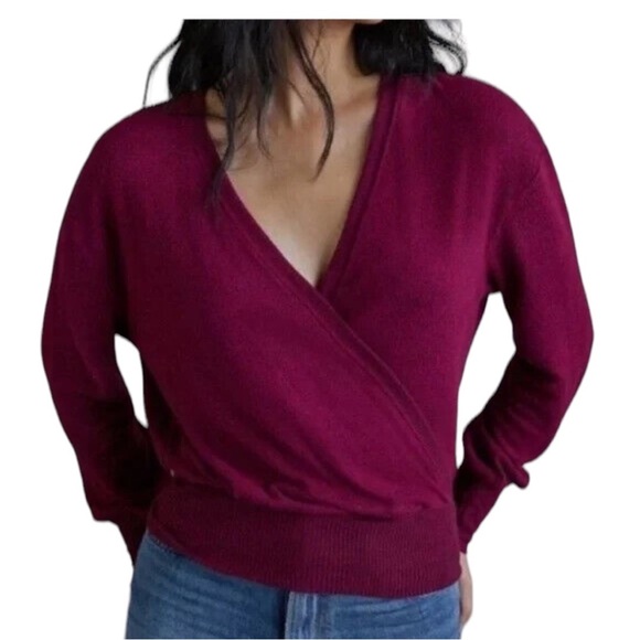 Anthropologie v neck,wrap, maroon rocio hacci sweater size XS - Picture 1 of 7